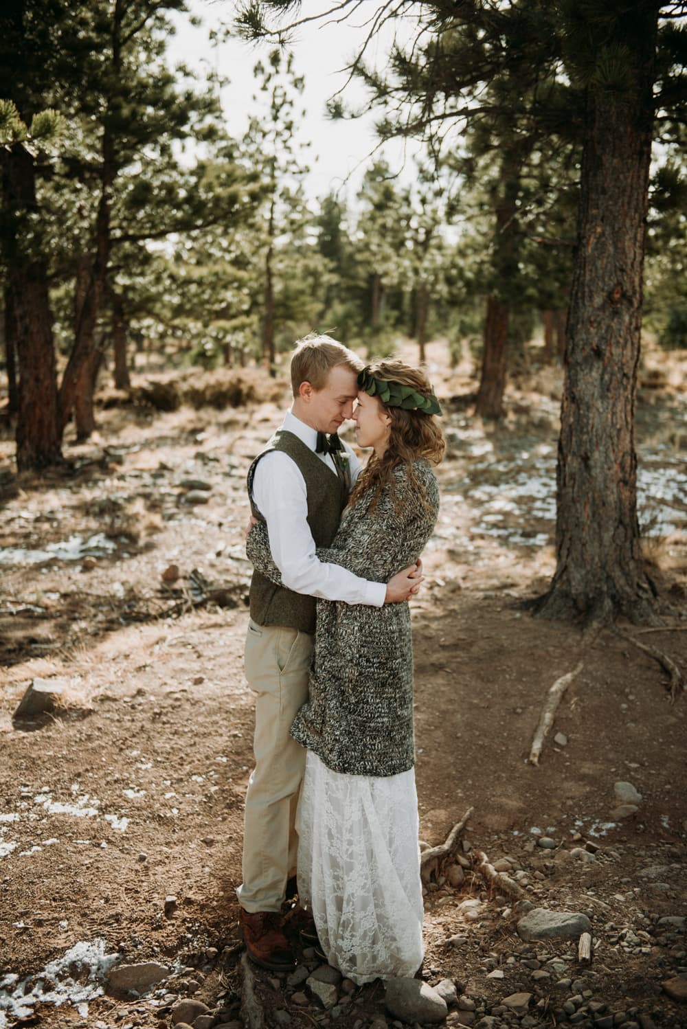 Intimate wedding in Westcliffe, Colorado. Tucked away in the mountains at a chapel in a Colorado forest of evergreens.