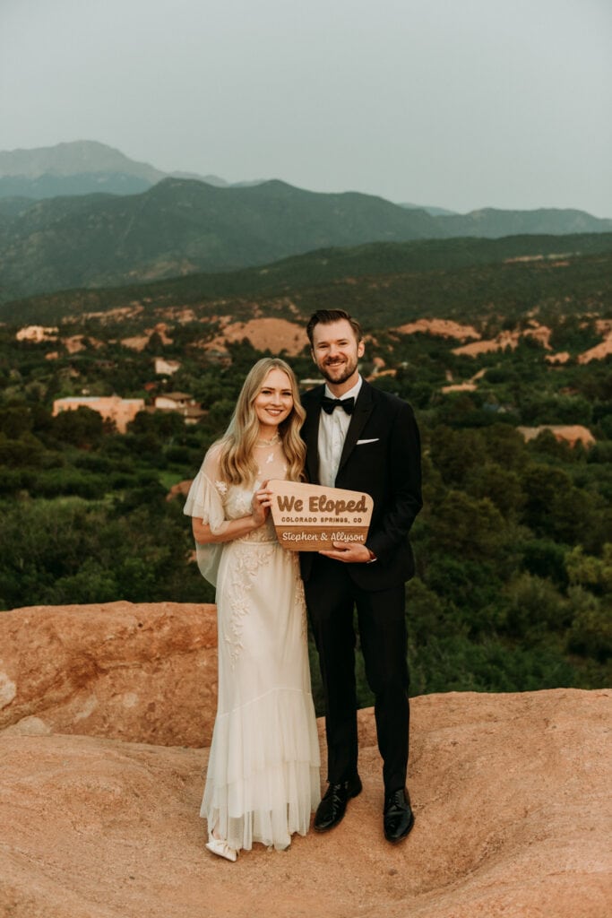 bride and groom standing at vista at their colorado springs elopement