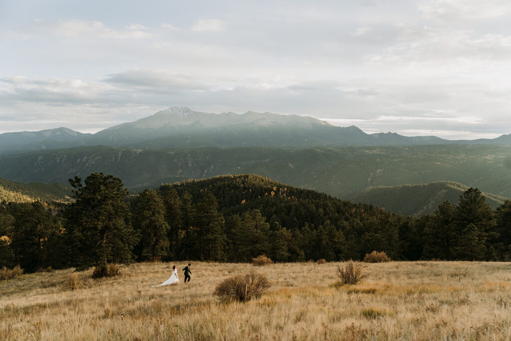 Colorado Springs elopement with a view of Pike's Peak in the background