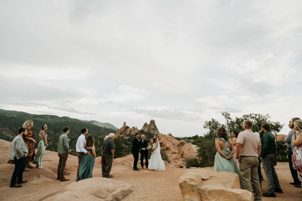 garden of the gods micro wedding ceremony with family at high point in colorado springs
