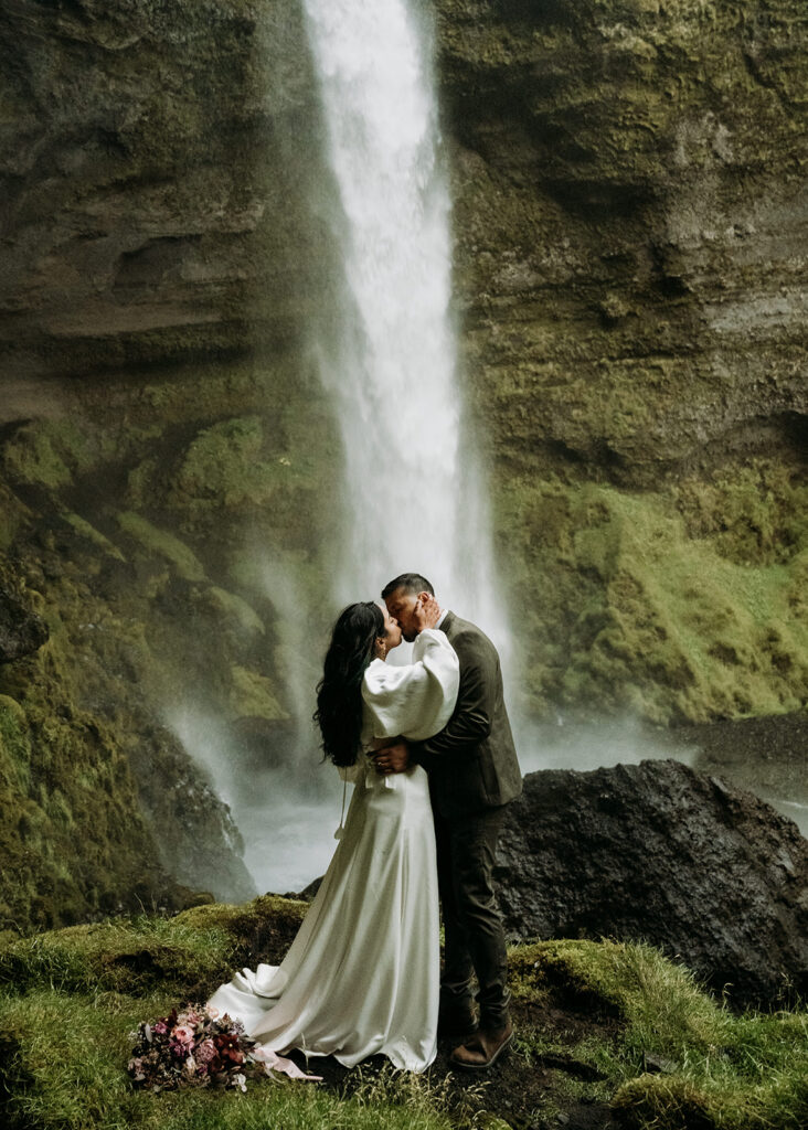 storybook elopement at a waterfall in iceland