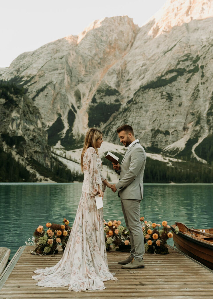 Lago di Braies Italian dolomites elopement ceremony 